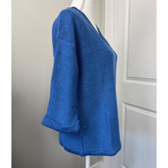 DKNY Jeans Womens 2XL Sequin V-Neck Sweater Blue Soft Lightweight Comfortable - Picture 6 of 12